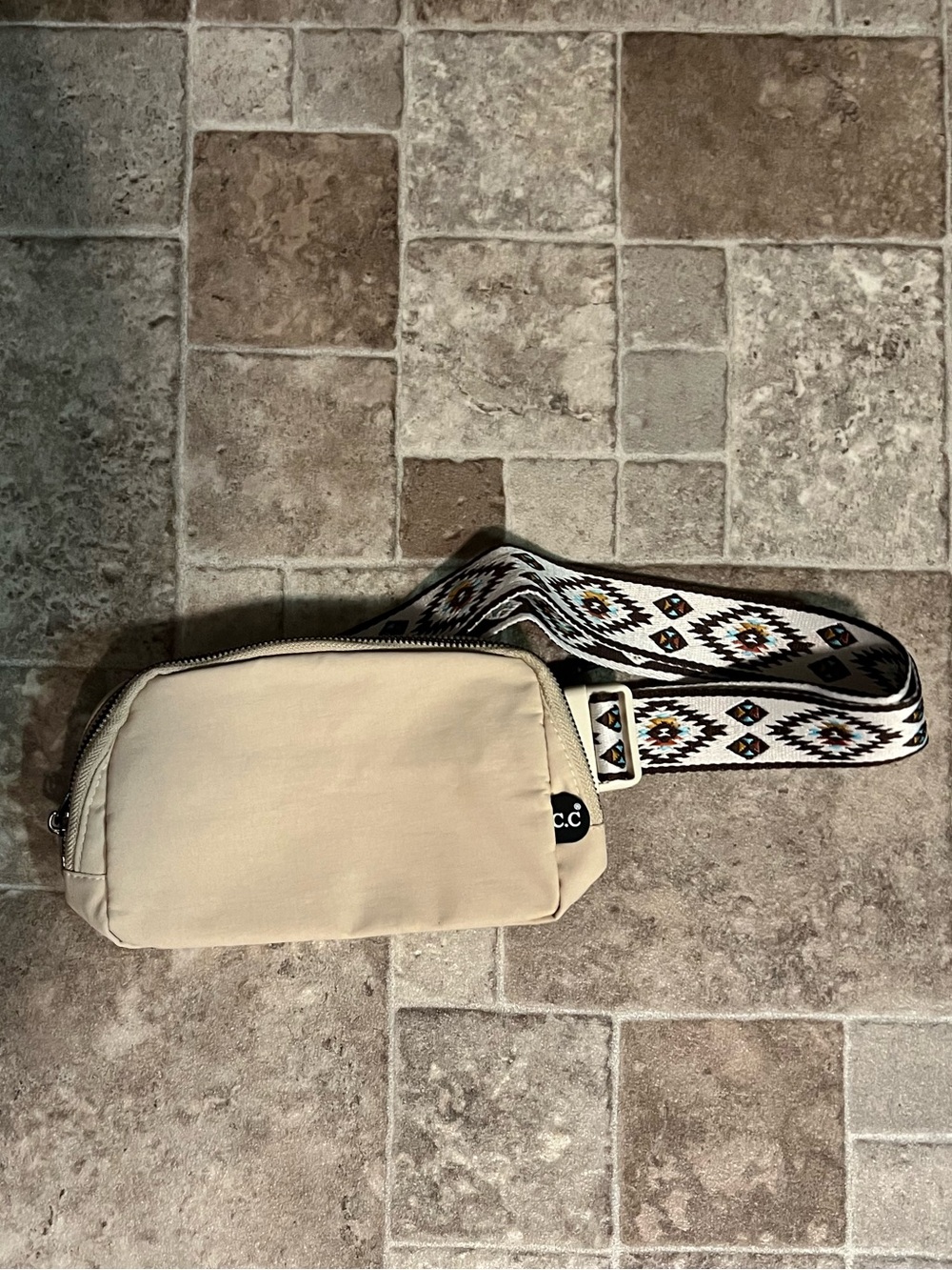 NWT C.C. Boutique Beige Fanny Pack with Patterned Strap